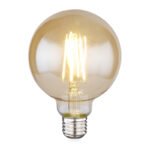 Bec, metal argintiu, sticla chihlimbar, Glob, Ø 95, H: 140, 1xE27 LED 7W 230V, 700lm, 2700K