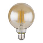 Bec, metal argintiu, sticla chihlimbar, Glob, reglabil, Ø 95, H: 140, 1xE27 LED 7W 230V, 670lm, 2700K - imagine 4