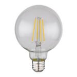 Bec, metal argintiu, sticlă transparentă, Glob, reglabil, Ø 95, H: 140, 1xE27 LED 7W 230V, 700lm, 2700K - imagine 4