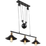 Suspensie negru, alamă antic, 4 roti intre, 90-180 cm, reglabil pe înălțime, LxWxH: 920x220x1800, excl.3xE27 60W 230V