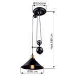 Suspensie negru, alama antic, 2 roti, intre 90-180 cm, reglabil pe inaltime, D: 300, H: 1800,  excl.  1xE27 60W 230V - imagine 5