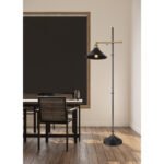 Lampadar din metal negru, alamă antic, reglabil, intrerupator, LxWxH: 500x300x1550,  excl.  1xE27 60W 230V - imagine 2