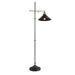 Lampadar din metal negru, alamă antic, reglabil, intrerupator, LxWxH: 500x300x1550,  excl.  1xE27 60W 230V