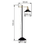 Lampadar din metal negru, alamă antic, reglabil, intrerupator, LxWxH: 500x300x1550,  excl.  1xE27 60W 230V - imagine 3