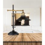 Veioza negru metalic, alama antic, reglabil, intrerupator, LxWxH: 350x220x455,  excl.  1xE27 60W 230V - imagine 2