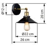 Aplica de perete negru, alama antic, WxH: 220x200, AL: 260,  excl.  1xE27 60W 230V - imagine 4
