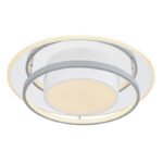 Plafoniera metal alb, crom oglindat, acril, plastic , funcție cu memorie, lumină de noapte, dimabilă, telecomandă, culori fixabile, D: 490, H: 105, LED 60W 230V, sursă 4200lm, ieșire 2650lm, CCT 3.000-6.000