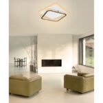 Plafoniera metal alb, metal negru, acril alb, partea superioară rotativă, funcție cu memorie, lumină de veghe, dimabilă, telecomandă, culori fixabile, 630x540x65, LED 55W 230V, sursă 5500lm, ieșire 3200lm, CCT 3.000-6.000 - imagine 2