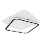 Plafoniera metal alb, metal negru, acril alb, partea superioară rotativă, funcție cu memorie, lumină de veghe, dimabilă, telecomandă, culori fixabile, 630x540x65, LED 55W 230V, sursă 5500lm, ieșire 3200lm, CCT 3.000-6.000 - imagine 3