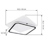Plafoniera metal alb, metal negru, acril alb, partea superioară rotativă, funcție cu memorie, lumină de veghe, dimabilă, telecomandă, culori fixabile, 630x540x65, LED 55W 230V, sursă 5500lm, ieșire 3200lm, CCT 3.000-6.000 - imagine 6