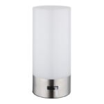 Lampă de masă metal nichel mat, plastic opal, cablu PVC alb, touch on/off, touch dimmer, schimbător de culori RGB, excl. adaptor, USB-C - USB-C, IP44, ø: 88mm, H: 190mm, cablu 1000mm, incl. RGBW LED 1.8W 230V, sursă 160lm, ieșire 100lm, 2900K - imagine 3