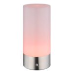Lampă de masă metal nichel mat, plastic opal, cablu PVC alb, touch on/off, touch dimmer, schimbător de culori RGB, excl. adaptor, USB-C - USB-C, IP44, ø: 88mm, H: 190mm, cablu 1000mm, incl. RGBW LED 1.8W 230V, sursă 160lm, ieșire 100lm, 2900K - imagine 4