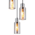 Lampă suspendată metal negru mat, sticlă de culoare fumurie, cablu PVC negru, înălțimea poate fi scurtată, ø: 320mm, H: 1200mm, excl. 3x E27 25W 230V - imagine 4
