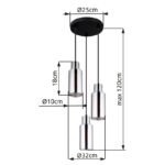 Lampă suspendată metal negru mat, sticlă de culoare fumurie, cablu PVC negru, înălțimea poate fi scurtată, ø: 320mm, H: 1200mm, excl. 3x E27 25W 230V - imagine 5
