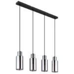 Lampă suspendată metal negru mat, sticlă de culoare fumurie, cablu PVC negru, înălțimea poate fi redusă, LxLxA: 820x100x1200mm, fără 4x E27 25W 230V - imagine 3
