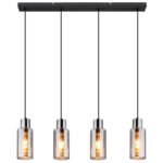 Lampă suspendată metal negru mat, sticlă de culoare fumurie, cablu PVC negru, înălțimea poate fi redusă, LxLxA: 820x100x1200mm, fără 4x E27 25W 230V - imagine 4