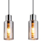Lampă suspendată metal negru mat, sticlă de culoare fumurie, cablu PVC negru, înălțimea poate fi redusă, LxLxA: 820x100x1200mm, fără 4x E27 25W 230V - imagine 5