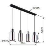 Lampă suspendată metal negru mat, sticlă de culoare fumurie, cablu PVC negru, înălțimea poate fi redusă, LxLxA: 820x100x1200mm, fără 4x E27 25W 230V - imagine 6