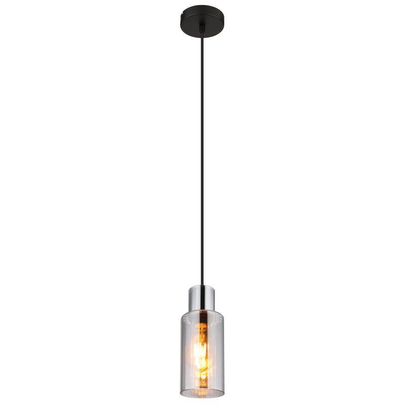 lidaria-15708h-g28579 Lampă suspendată metal negru mat, sticlă de culoare fumurie, cablu PVC negru, înălțimea poate fi scurtată, ø: 100mm, H: 1200mm, excl. 1x E27 25W 230V - imagine 1