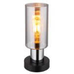 Lampă de masă din metal negru mat, sticlă de culoare fumurie, cablu PVC negru, întrerupător pe cablu, ø: 110mm, H: 270mm, lungime cablu 1500mm, fără 1x E27 25W 230V