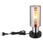 Lampă de masă din metal negru mat, sticlă de culoare fumurie, cablu PVC negru, întrerupător pe cablu, ø: 110mm, H: 270mm, lungime cablu 1500mm, fără 1x E27 25W 230V - imagine 4