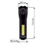 Lanternă aluminiu negru mat, plastic transparent, buton, comutator în trepte, USB-A 2.0/USB-C, efect de pâlpâire, con de lumină reglabil, luminează până la 80 m, H:115mm, incl. LED 3W 3V, 100lm ieșire, 5500K, incl. LED 3W 230V, 130lm ieșire, 5000K - imagine 6