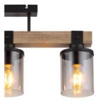 Plafonieră metal negru mat, lemn maro închis, sticlă fumurie, cablu PVC negru, L x l x I: 520x100x286mm, fără becuri 3xE27 60W 230V - imagine 5