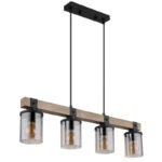 Corp de iluminat suspendat metal negru mat, lemn maro închis, sticlă fumurie, cablu PVC negru, L x l x I: 730x100x1330mm, fără becuri 4xE27 60W 230V - imagine 3