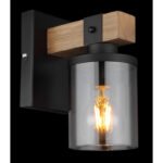 Aplică metal negru mat, lemn maro închis, sticlă fumurie, l x I: 100x225mm, A: 170mm, fără bec 1x E27 60W 230V - imagine 3