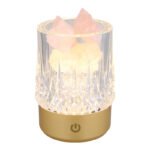 Lampă de masă plastic auriu mat, transparent efect cristal, pietre decorative roz (incl.), touch on/off, dimmer, excl. adaptor, USB-A 2.0/USB-C, se aprinde în timpul încărcării, ø: 78mm, H: 105mm, incl. LED 1W 230V, 110lm sursă, 95lm ieșire, 3000K