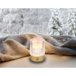 Lampă de masă plastic auriu mat, transparent efect cristal, pietre decorative roz (incl.), touch on/off, dimmer, excl. adaptor, USB-A 2.0/USB-C, se aprinde în timpul încărcării, ø: 78mm, H: 105mm, incl. LED 1W 230V, 110lm sursă, 95lm ieșire, 3000K