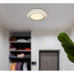 Plafoniera metal alb mat, acrilic negru mat, acrilic opal, ø: 390mm, H: 70mm, incl. LED 24W 230V, sursa 2600lm, iesire 1400lm, 3000K.