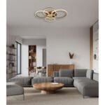 Plafonieră metal antracit mat, cristale acrilice transparente, opal acrilic, LxLxH: 1100x880x115mm, diametrul inelului: 1 x 55,5 cm, 48 cm, 30 cm și 2 x 40 cm fiecare, incl. LED 70W 230V, sursă 8120lm, ieșire 3700lm, 3000K