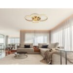 Plafonieră metalică șampanie mată, cristale acrilice transparente, acrilic transparent, LxLxH: 1100x880x120mm, diametrul inelului: 1 x 55,5 cm, 48 cm, 30 cm și 2 x 40 cm, incl. LED 70W 230V, sursă 8120lm, putere 3700lm, 3000K - imagine 2