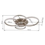 Plafonieră metalică șampanie mată, cristale acrilice transparente, acrilic transparent, LxLxH: 1100x880x120mm, diametrul inelului: 1 x 55,5 cm, 48 cm, 30 cm și 2 x 40 cm, incl. LED 70W 230V, sursă 8120lm, putere 3700lm, 3000K - imagine 6