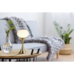 Lampă de masă metal alamă mată, sticlă opală, cablu PVC negru, comutator basculant pe cablu, ø: 180mm, H: 369mm, lungime cablu 1500mm, excl. 1x E14 25W 230V - imagine 2