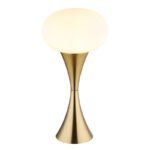 Lampă de masă metal alamă mată, sticlă opală, cablu PVC negru, comutator basculant pe cablu, ø: 180mm, H: 369mm, lungime cablu 1500mm, excl. 1x E14 25W 230V