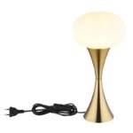 Lampă de masă metal alamă mată, sticlă opală, cablu PVC negru, comutator basculant pe cablu, ø: 180mm, H: 369mm, lungime cablu 1500mm, excl. 1x E14 25W 230V - imagine 3