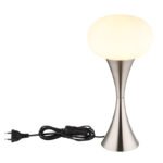 Lampă de masă metal nichel mat, sticlă opală, cablu PVC negru, comutator basculant pe cablu, ø: 180mm, H: 369mm, lungime cablu 1500mm, excl. 1x E14 25W 230V - imagine 3