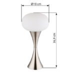 Lampă de masă metal nichel mat, sticlă opală, cablu PVC negru, comutator basculant pe cablu, ø: 180mm, H: 369mm, lungime cablu 1500mm, excl. 1x E14 25W 230V - imagine 6