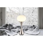 Lampă de masă metal nichel mat, sticlă opală, cablu PVC negru, comutator basculant pe cablu, ø: 180mm, H: 369mm, lungime cablu 1500mm, excl. 1x E14 25W 230V