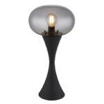 Lampă de masă metal negru mat, sticlă fumurie, cablu PVC negru, comutator basculant pe cablu, ø: 180mm, H: 369mm, lungime cablu 1500mm, excl. 1x E14 25W 230V