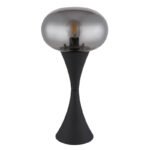 Lampă de masă metal negru mat, sticlă fumurie, cablu PVC negru, comutator basculant pe cablu, ø: 180mm, H: 369mm, lungime cablu 1500mm, excl. 1x E14 25W 230V - imagine 3