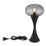 Lampă de masă metal negru mat, sticlă fumurie, cablu PVC negru, comutator basculant pe cablu, ø: 180mm, H: 369mm, lungime cablu 1500mm, excl. 1x E14 25W 230V - imagine 4