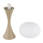 Lampă de masă metal culoare nisip mat, sticlă opală, cablu PVC alb, întrerupător basculant pe cablu, ø: 180mm, H: 369mm, lungime cablu 1500mm, excl. 1x E14 25W 230V - imagine 3