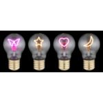 Lampă de masă metal auriu, plastic negru mat, sticlă transparentă, comutator cu buton, fără adaptor, USB-C/USB-C, LED interior cu motive: 3 x inimă, fluture, lună, stea fiecare, ø: 70mm, H: 120mm, incl. LED 2.5W 230V, sursă 20lm, ieșire 8lm, 3000K - imagine 3