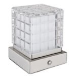 Lampă de masă metal nichel mat, acril transparent, finisaj satinat, reglabilă, variator tactil continuu, USB-A 2.0 - USB-C, baterie inclusă CR18650 1800mAh 3.7V, LxlxH : 100x100x100mm, cu LED 2.5W 5V, sursa 243lm, iesire 206lm, CCT 2700/6500/4000K - imagine 4