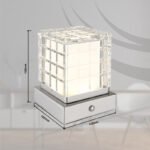 Lampă de masă metal nichel mat, acril transparent, finisaj satinat, reglabilă, variator tactil continuu, USB-A 2.0 - USB-C, baterie inclusă CR18650 1800mAh 3.7V, LxlxH : 100x100x100mm, cu LED 2.5W 5V, sursa 243lm, iesire 206lm, CCT 2700/6500/4000K - imagine 6