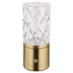 Lampă de masă metal de culoare alamă, acrilic transparent, tactil on/off, reglabil, variator tactil continuu, USB-A 2.0 - USB-C, baterie inclusă CR18650 1800mAh 3.7V, ø: 80mm, H: 190 mm, LED 2,5 W 5V, sursă 243 lm, ieșire 185 lm, CCT 2700/6500/4000K - imagine 3