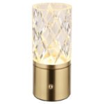 Lampă de masă metal de culoare alamă, acrilic transparent, tactil on/off, reglabil, variator tactil continuu, USB-A 2.0 - USB-C, baterie inclusă CR18650 1800mAh 3.7V, ø: 80mm, H: 190 mm, LED 2,5 W 5V, sursă 243 lm, ieșire 185 lm, CCT 2700/6500/4000K - imagine 5